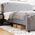 thumbnail image 5 of Queen Upholstered Platform Bed Frame with Rivet Decor Headboard, Wood Slat Support, No Box Spring Needed, Easy Assembly, Grey, 5 of 7