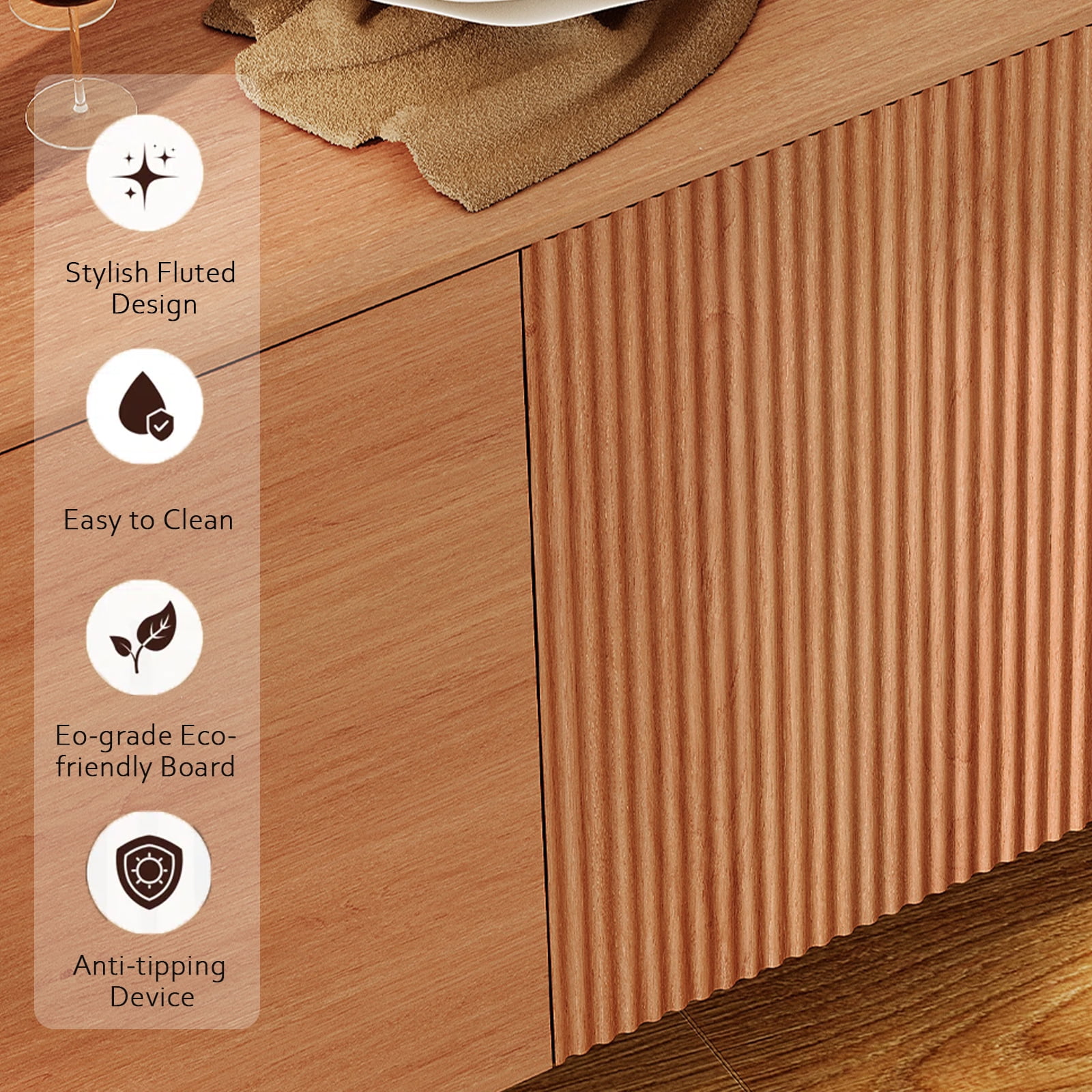 61" Minimalist 4-Door Sideboard With Rectangular Geometric Design And Double Chopstick Leg Base