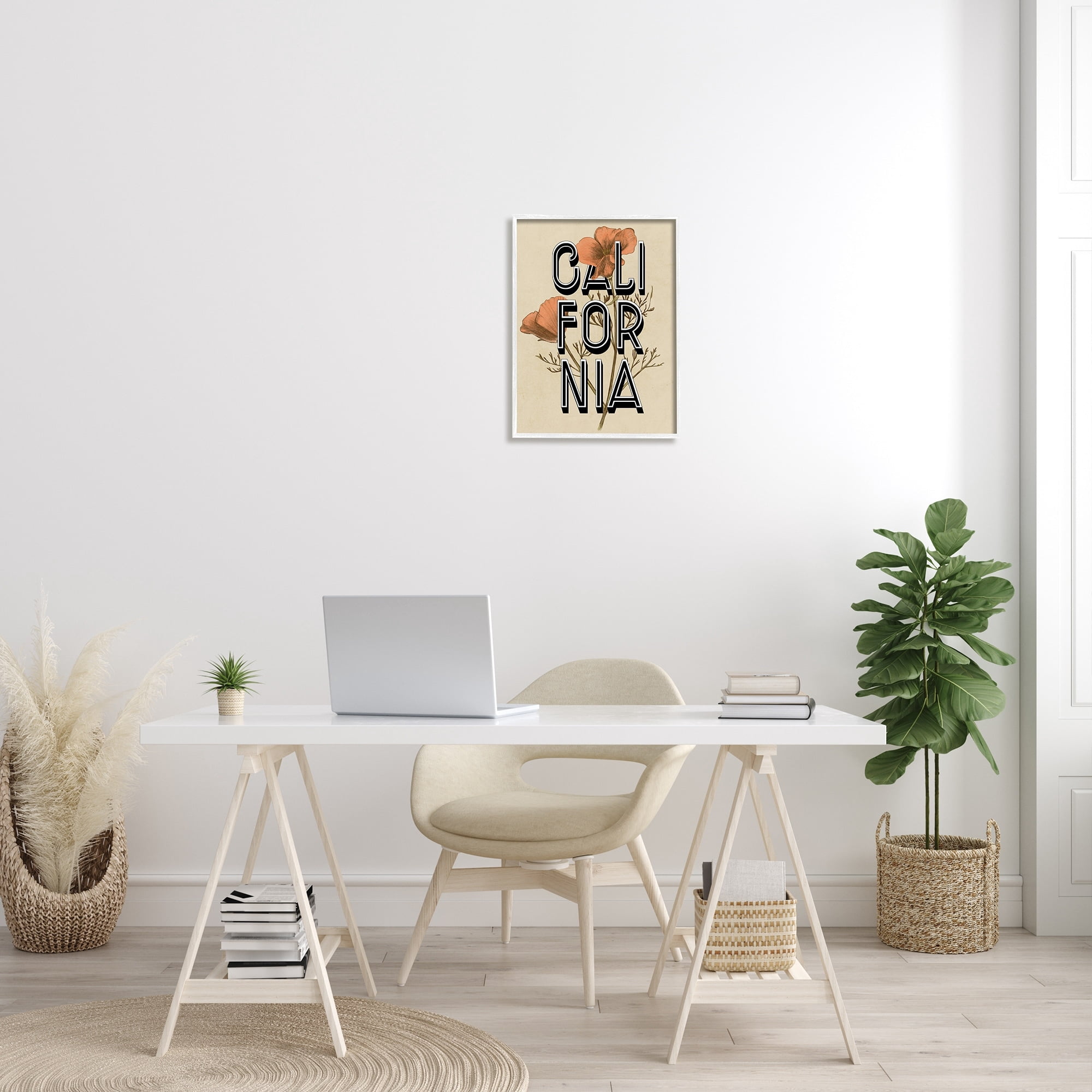 Stupell Industries California State Floral Typography Poppy Sprig Blossom Graphic Art White Framed Art Print Wall Art, Design by Daphne Polselli