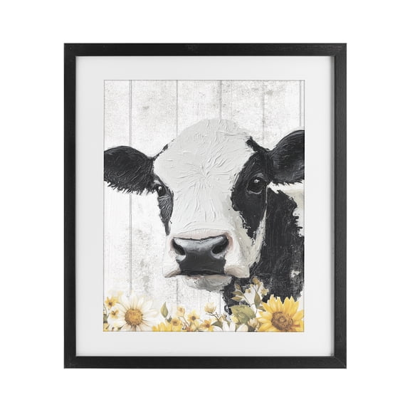 Stupell Industries Cow and Sunflowers Black Framed Print Under Glass, design by Christine Simpson Art