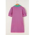 thumbnail image 5 of Women's Pink Stripe Collared V Neck Puff Sleeve T-Shirt Mini Dress | [ZhiHiMeRi] | (US 12-14)L, 5 of 10