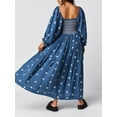 thumbnail image 2 of Cenuakty Women Long Dress, Long Sleeve Dress Square Neck Embroidery Flower Loose Swing Dress, 2 of 9