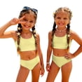 thumbnail image 3 of CCRFTGI Girls Swimsuits Size 10-12 2 Piece Set Swim Vacation Bathing Suits Beach Holiday Striped Bikinis Cute Summer Girls Fashion Swim Suit Kids Bikini Yellow 3-4 Years, 3 of 9