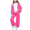 thumbnail image 2 of Dakiuu Girls Pants Set 3 Pieces Short Sleeve Tee Shirt Full Zip up Fleece Hoodie and Wide Straight Leg Jogger Sweatpants for Kids All Season Cute Matching Clothes Sweatsuit Set Hot Pink 10-11 Years, 2 of 4