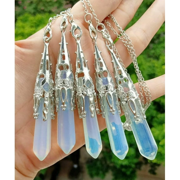 K-KED 5pcs Opal Stone Magic Pendulum Pendants Tower Chakra Reiki Healing Amulet