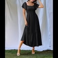 thumbnail image 4 of Vestido Veraniego Midi Bohemio de Corte A con Escote Cuadrado y Mangas Abullonadas para Mujer, con Bolsillos, Holgado, con , Color Negro, Talla S, 4 of 8