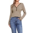 thumbnail image 1 of Camisetas de punto básicas de cuello en V a rayas de manga larga INSPIRE CHIC para mujer S marrón, 1 of 6
