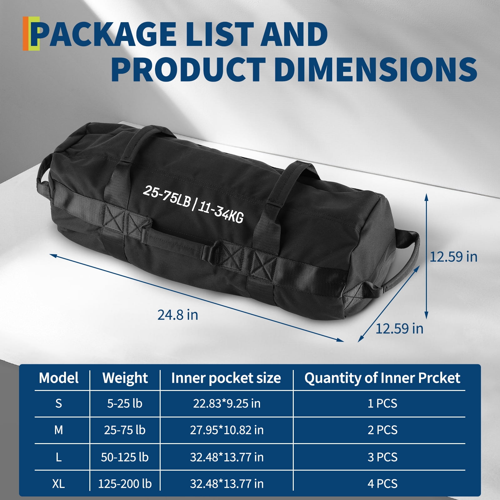 Heavy Duty Adjustable Sandbag, Unfilled Weight Bag with Multi Handles, Durable Workout Power Bag for Strength Training, Cross Training and Home Gym Fitness Exercise