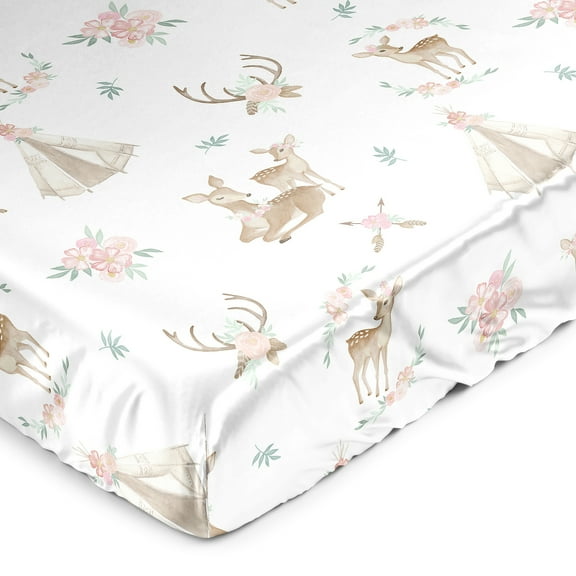 Sweet Jojo Designs Deer Floral Girl Satin Fitted Crib Sheet
