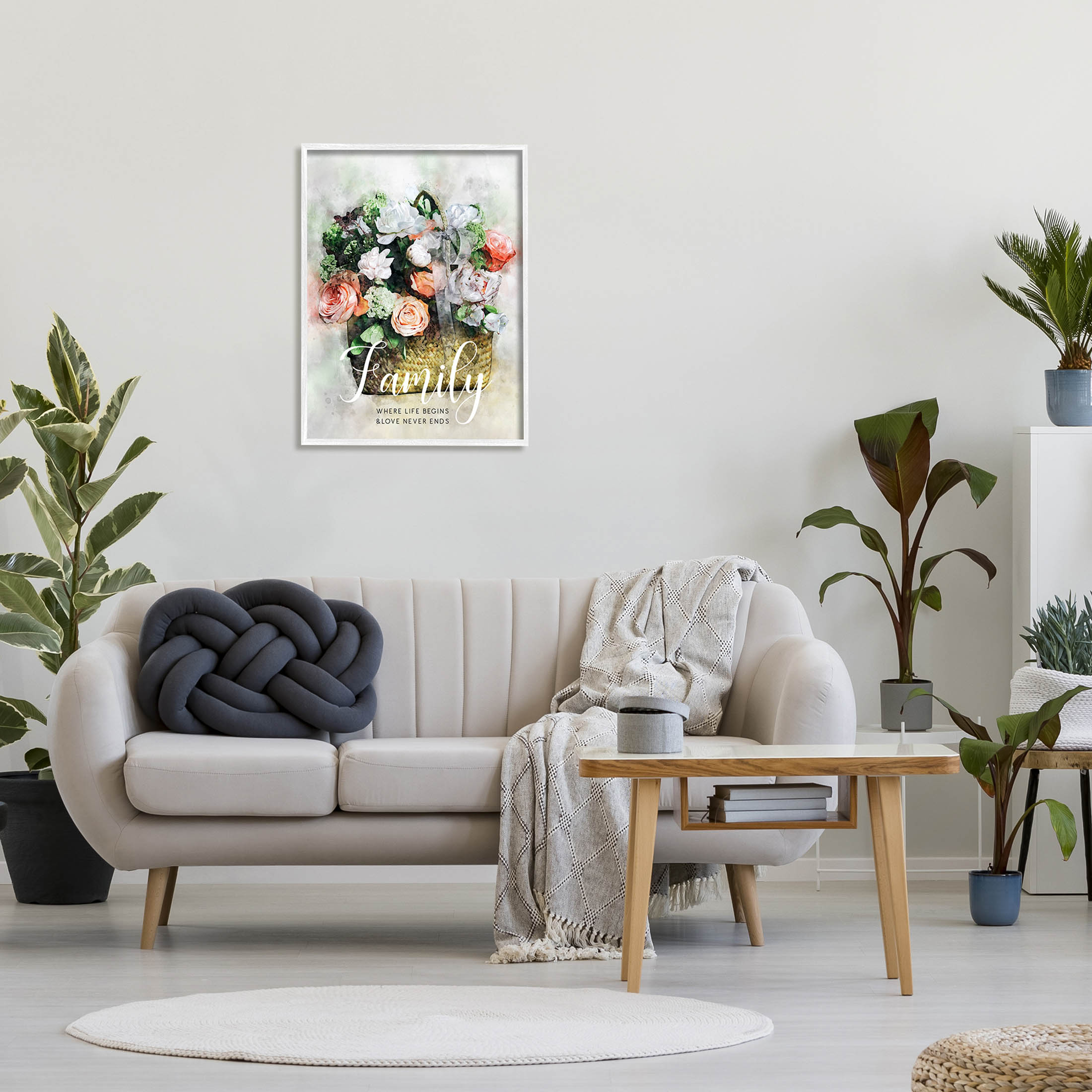 Family Where Life Begins Phrase Botanical & Floral Graphic Art White Framed Art Print Wall Art