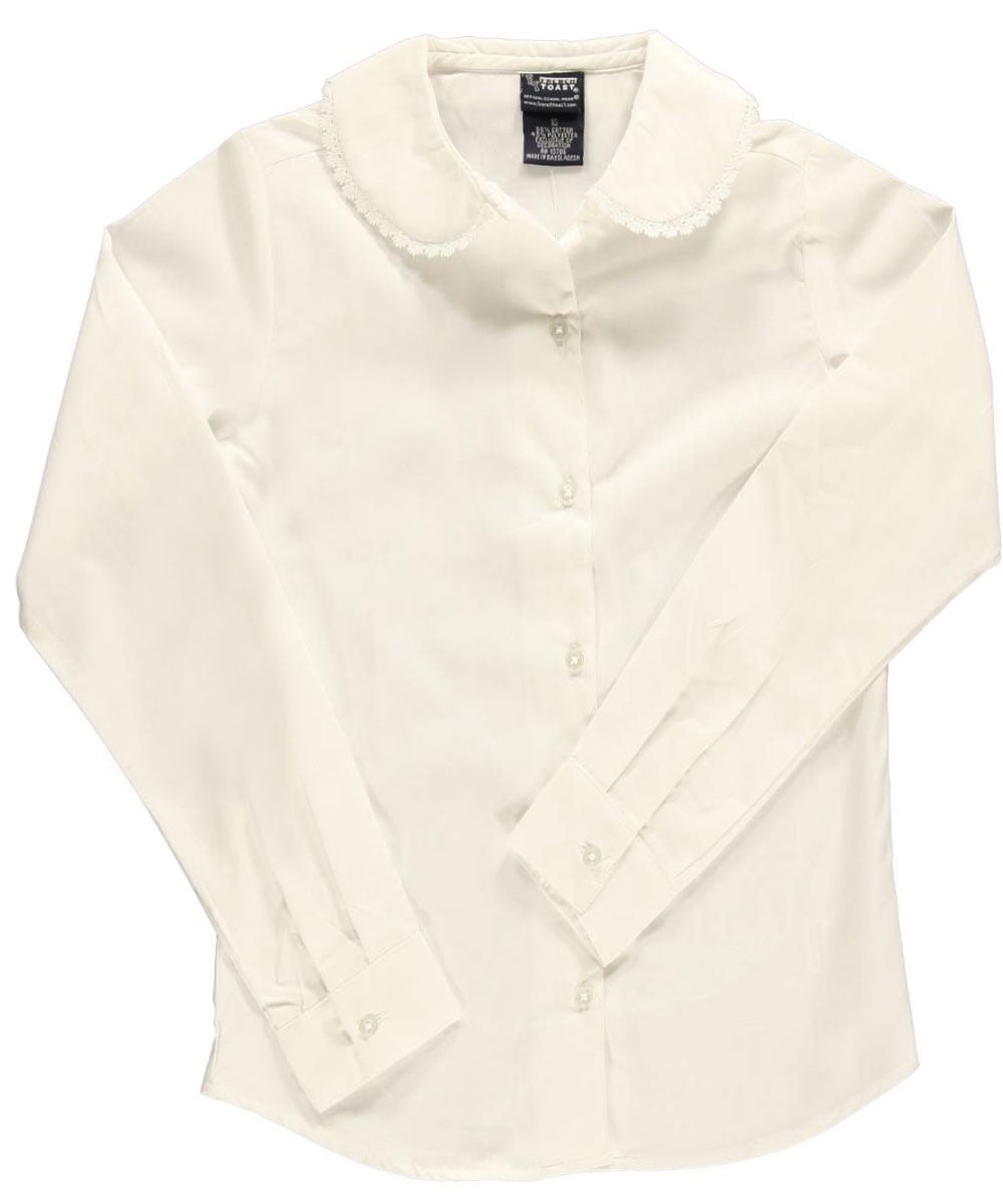 French Toast Big Girls L/S Blouse with Lace Edging French Toast Big Girls L/S Blouse with Lace Edging