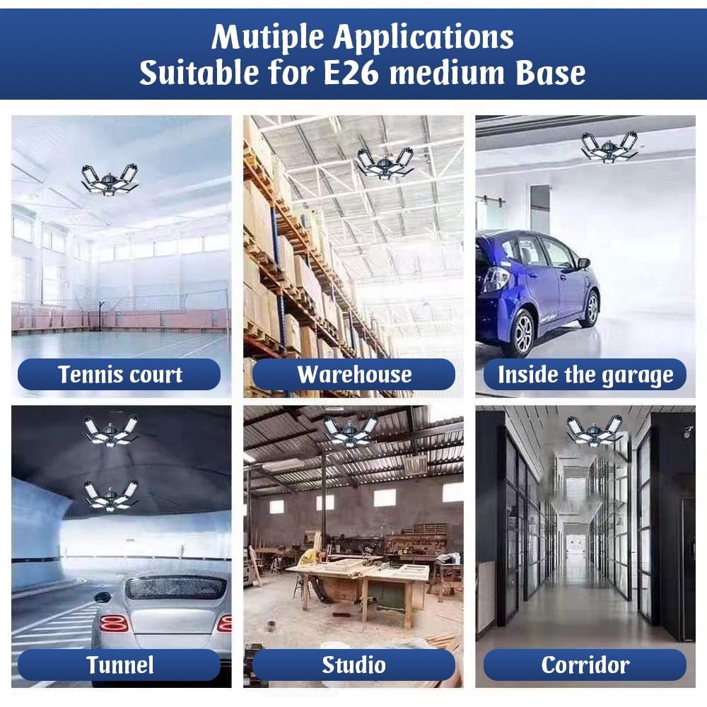 Led Garage Light 180W,Dfito 15000LM LED Garage Ceiling Lighting with E27 Medium Base, 6000K Deformable LED Shop Light