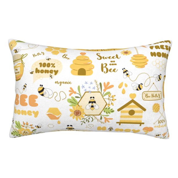 Fotbe Farm Bee Cute Honey Funda de Almohada Decorativa Estilo Occidental, Lujo en Algodón, Fundas para Almohadas King, Cojín Estampado para Decoración del Hogar-14"x20"