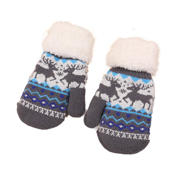 Guantes de terciopelo para niños de otoño e invierno con guantes de lana de punto grueso, color gris