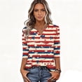 thumbnail image 4 of IYYVV 4th of July Blousr for Women V-Neck Henley Patriotic Tops 3/4 Sleeve Summer USA T-Shirt Casual Loose Fit Tee Beige L, 4 of 5