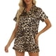 thumbnail image 1 of Conjunto de pijama de manga corta Nikou para mujer cuello vuelto hermoso estampado top de dos piezas pantalones cortos estampado de leopardo amarillo L, 1 of 6