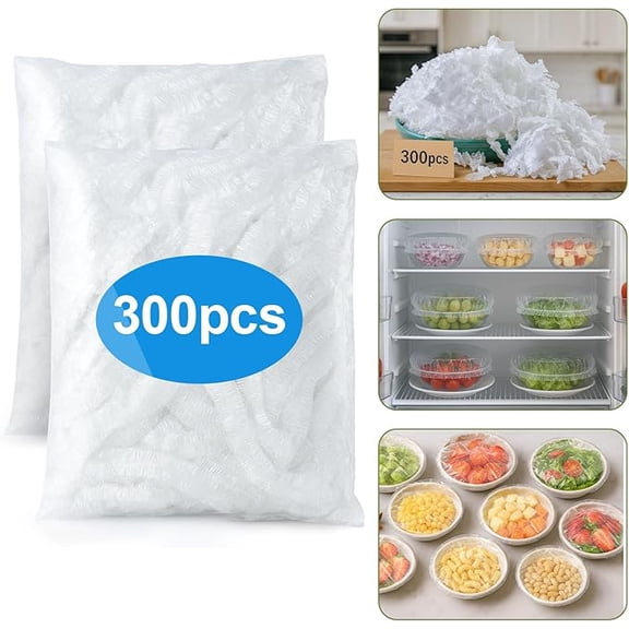 300pcs Reusable Elastic Food Covers - Universal Stretchable Clear Adjustable Plastic Plate & Bowl Covers, Outdoor Fresh Keeping Bags, Kitchen Baking Picnic and Food Storage Bread Proofing Cover