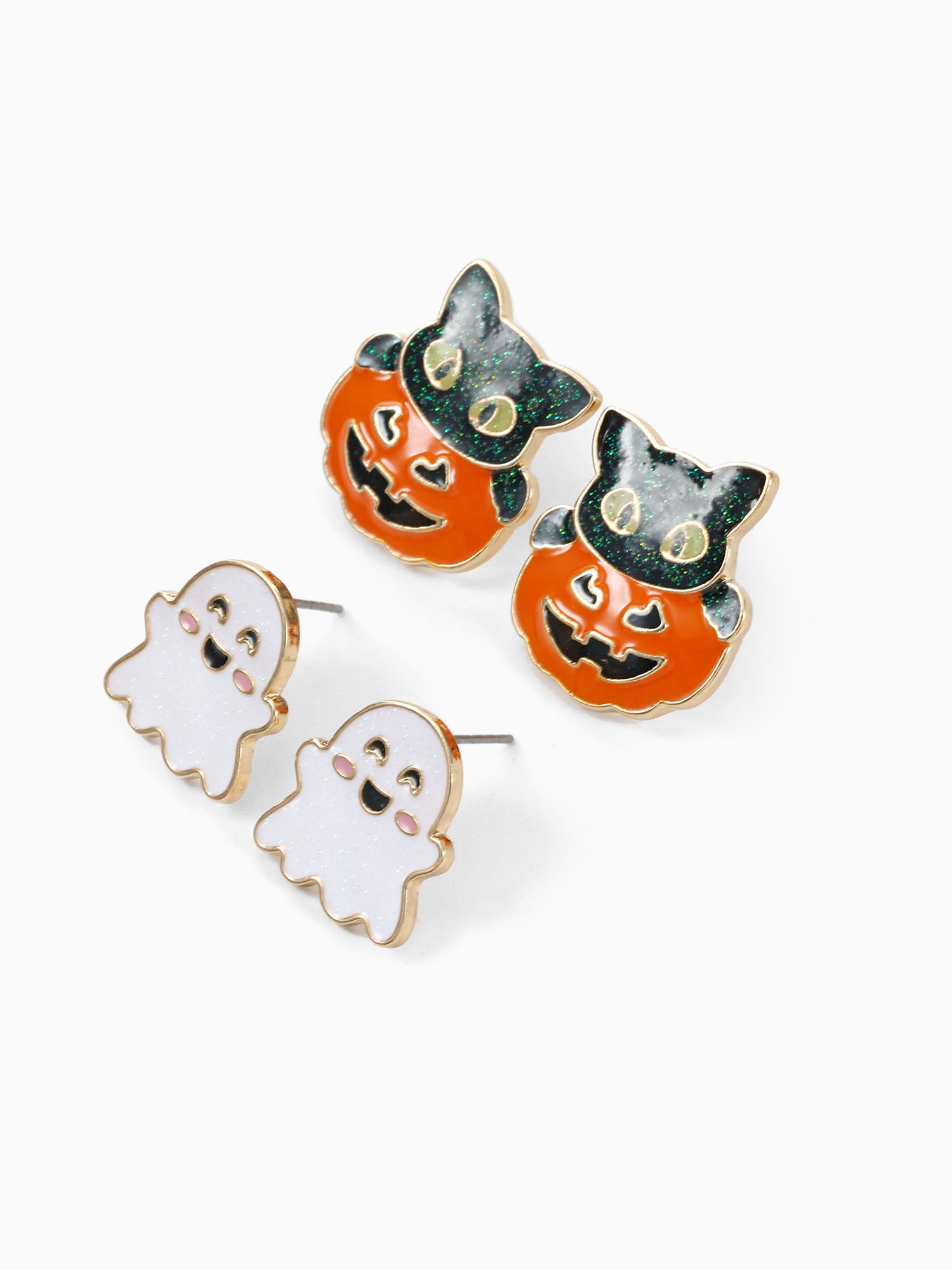 Way to Celebrate Ghost & Kitten Halloween Stud Earrings, 2 Pairs