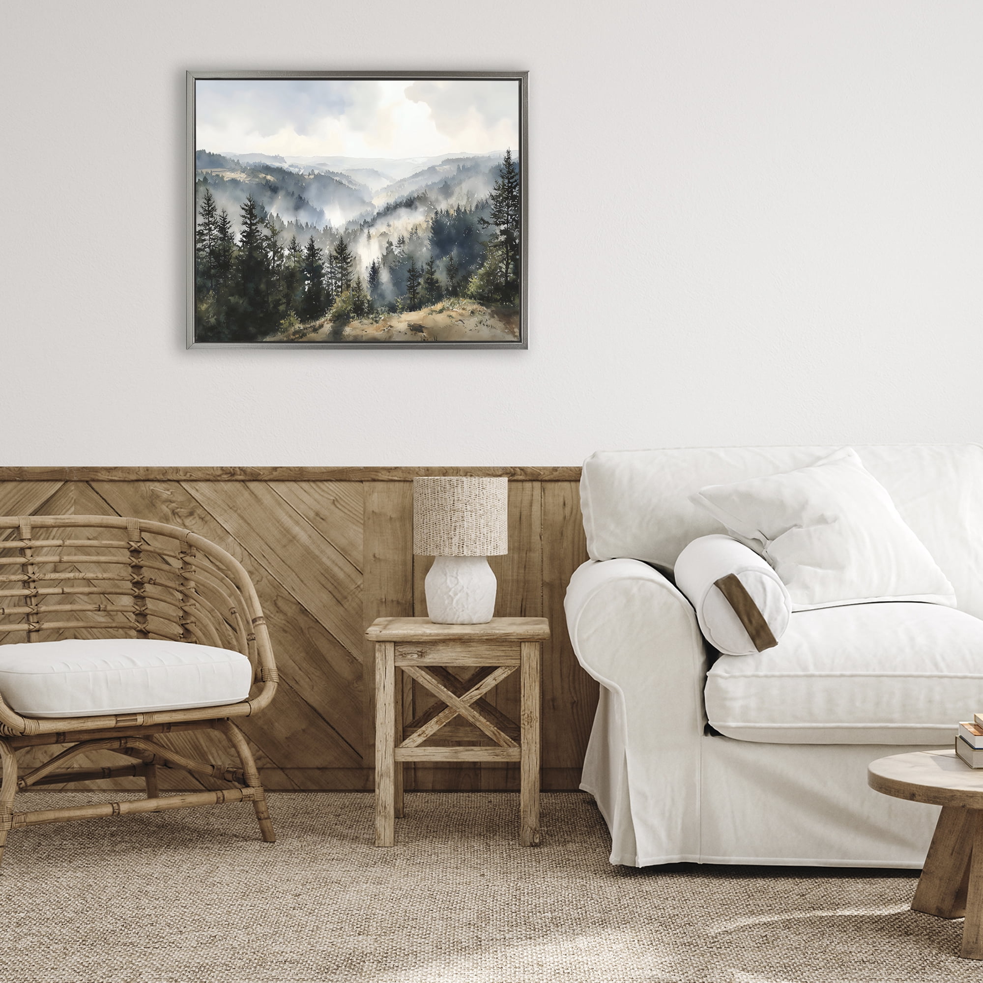 Stupell Industries Misty Tree Tops Vista Gray Framed Floater Canvas Wall Art, design by Franklyn Gregory