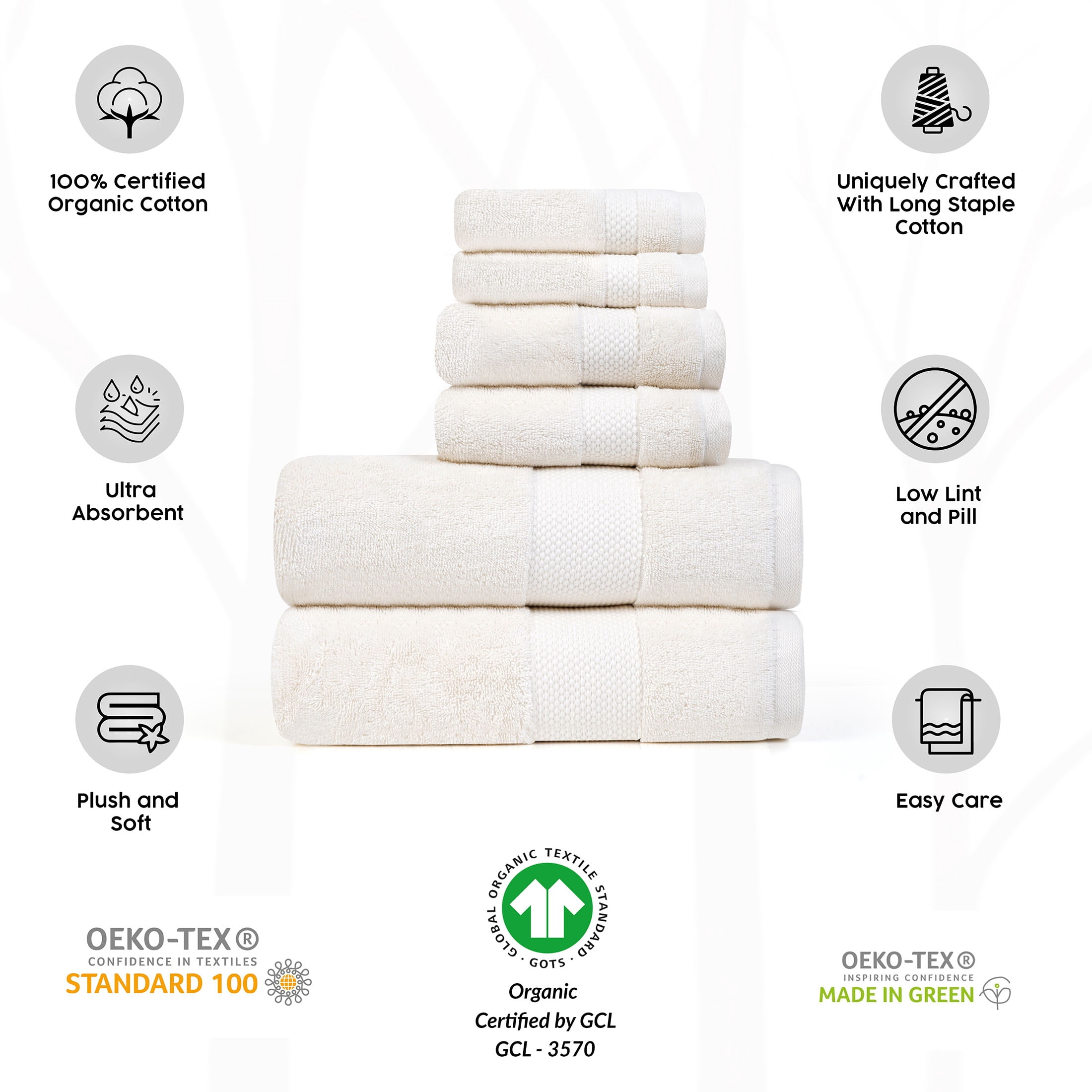 Micro Cotton Farm to Home Solid Color Bath Towel Sets 6 Count
