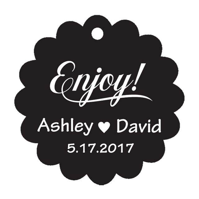 100 PCS Enjoy! Customized Scallop Edges Hang Tags Personalized Wedding Favor Gift Paper Tags