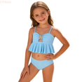 thumbnail image 2 of LYHaoo Girls Swimwear For Toddlers And Kids – Strappy Top With Solid Beach Dress Tankini Style Two Piece Swim Outfit For Girls,Girls Swimwear Sets 5-6 Years, 2 of 7