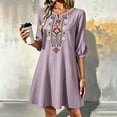 thumbnail image 6 of Casual Dresses for Women Sawvnm Women's Boho Embroidered Tunic Dress V Neck 3/4 Sleeve Casual Loose Mini Dress For Summer Beach, 6 of 6