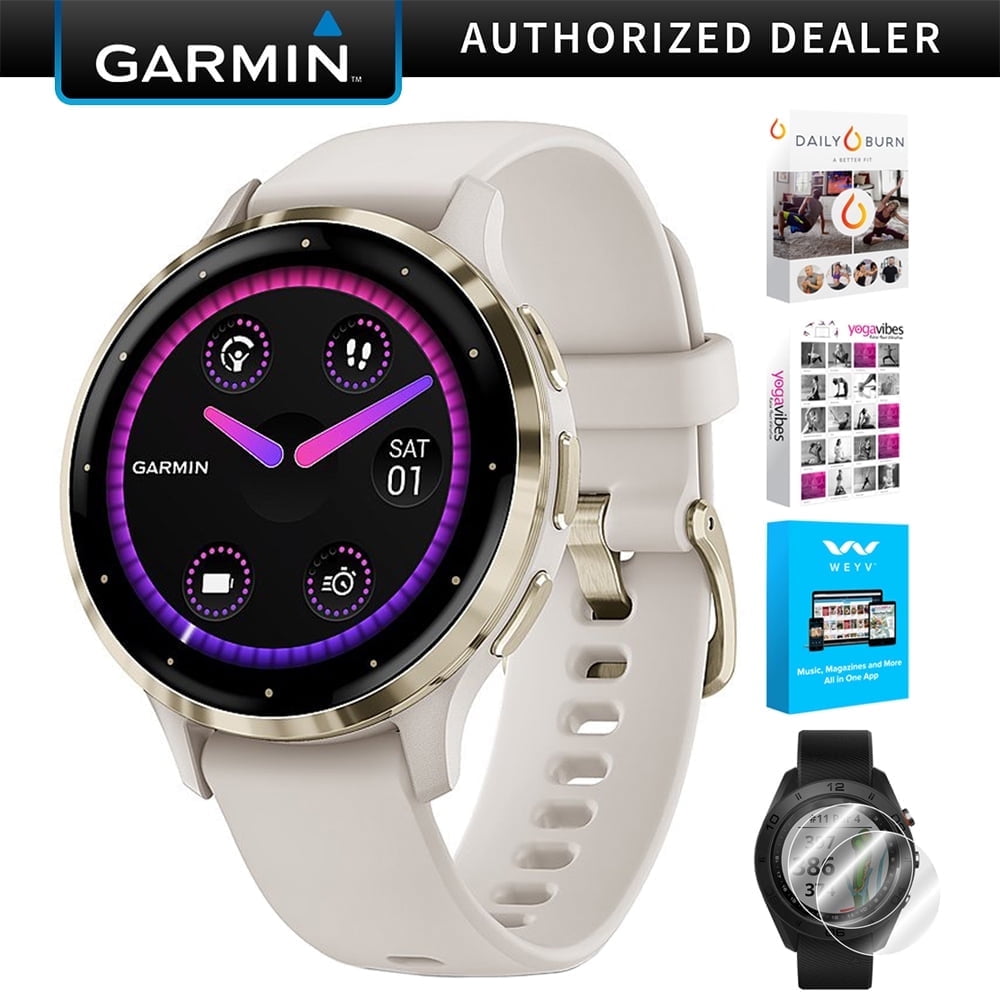 Garmin 010-02785-04 Venu 3S Health Fitness GPS Smartwatch Gold Steel Bezel with Ivory Case 41mm Bundle with Deco Screen Protector and Tech Smart USA Fitness Suite| Official Garmin USA Dealer