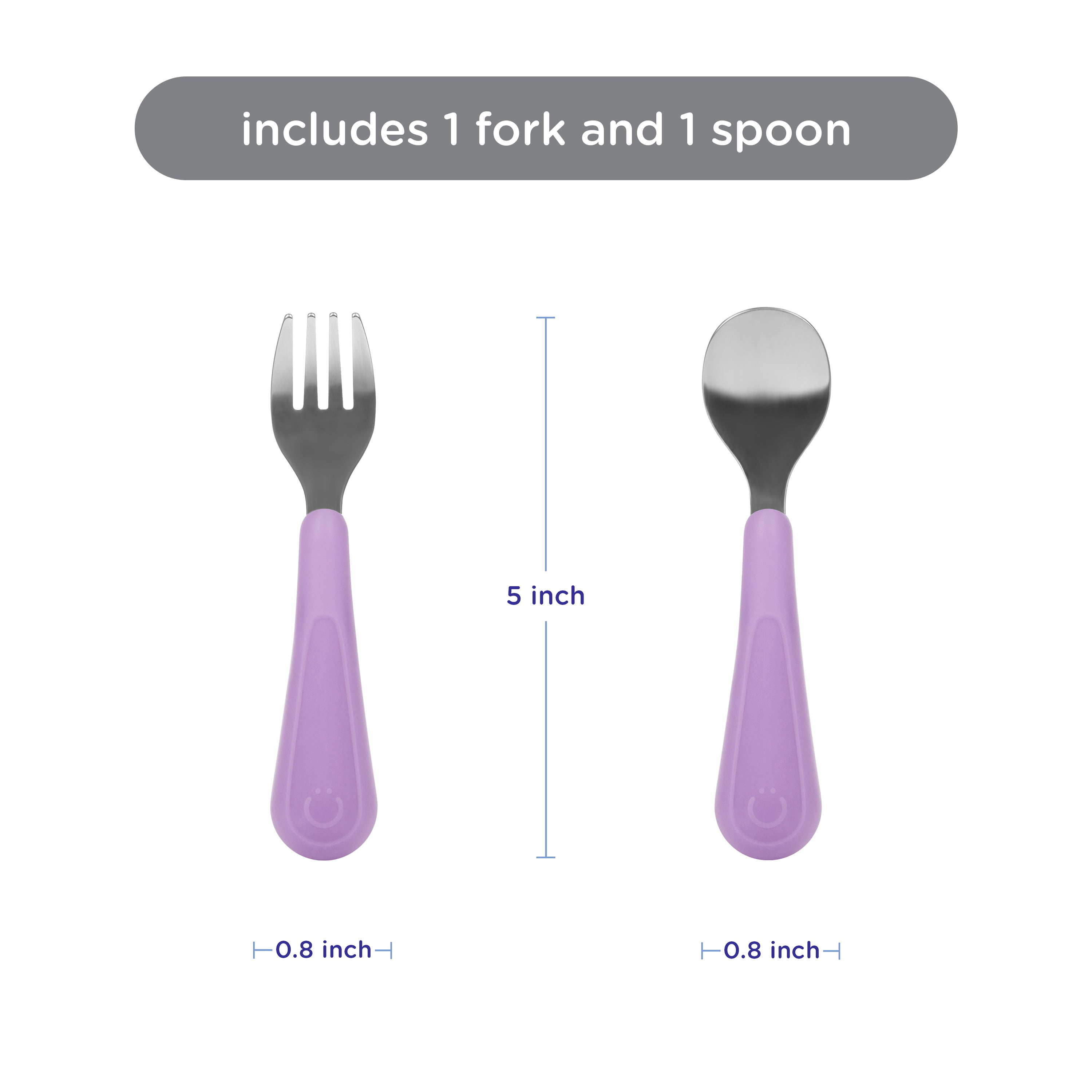 Ubbi Stainless Steel Toddler Utensil Set, Includes 1 Fork & 1 Spoon, Smoothie Purple, Food Grade Silicone