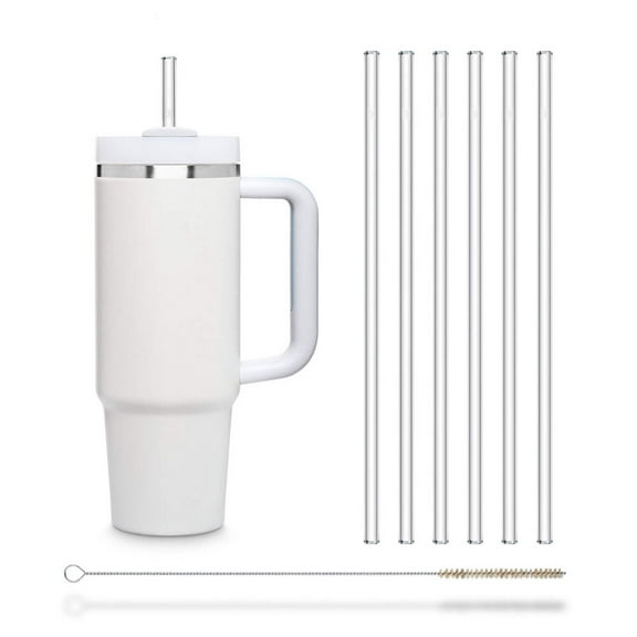 Halm Glass Straws - 6x 11 inch Long Replacement Straw for  30 OZ Bottles   Plastic Free Cleaning Brush - Dishwasher Safe - Sustainable, Water Bottles