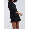 thumbnail image 4 of Women'S Shorts Set, Two-Piece, Long-Sleeved Tie-Dress Top and Ruffled Boxer Shorts, Matching Casual Set Black S, 4 of 7