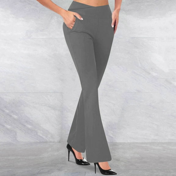 Fanxing Womens High Waist Bootcut Dress Pants Business Casual 4 Way Trousers Stretch Yoga Work Pant Office Slacks with Pocket Dark Gray XL