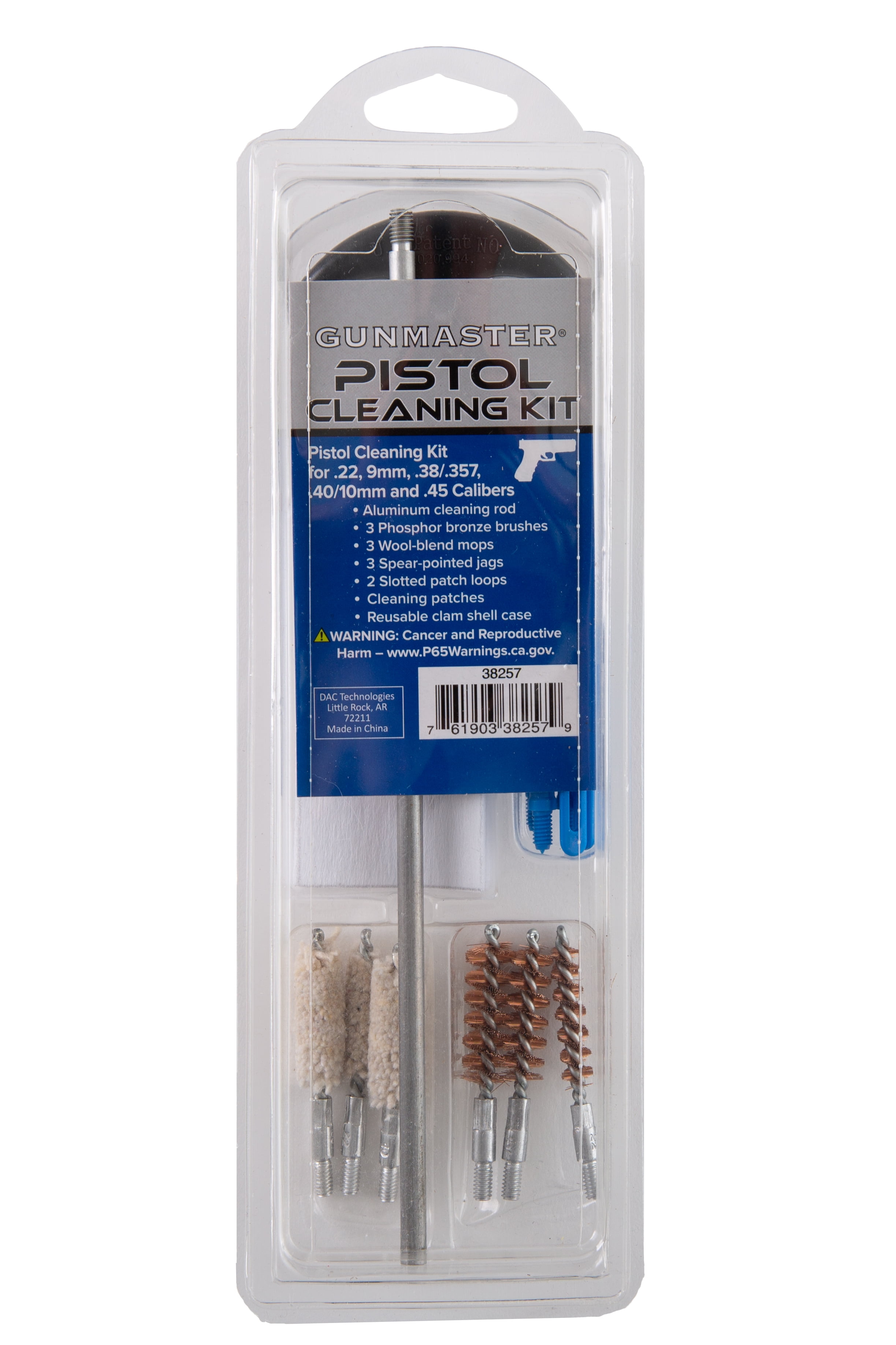 Pistol Bore Cleaning Kit Brush Set for .22 9MM .38/.357 .40/.45 caliber Handgun 