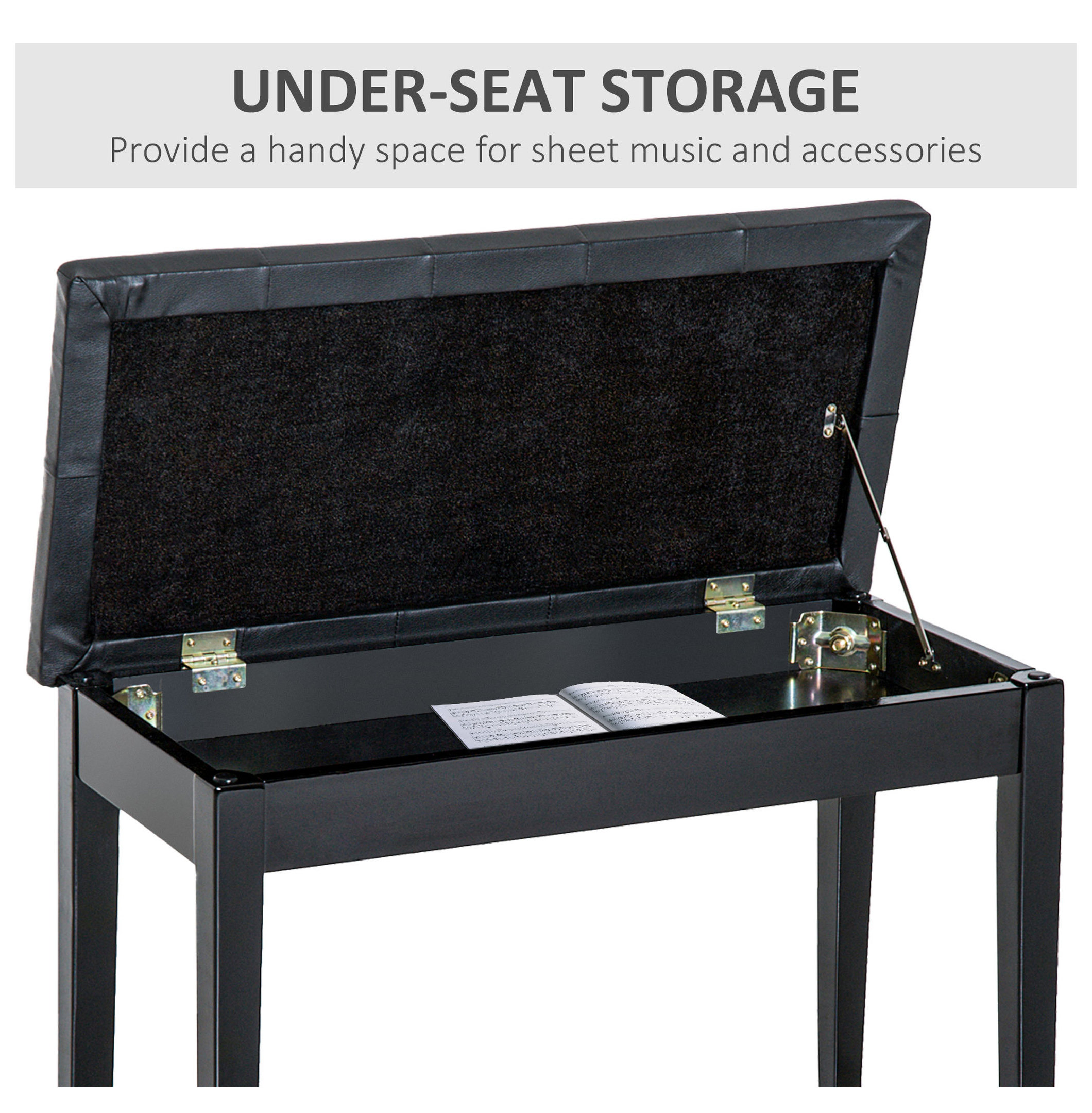 Piano , Duet Piano Chair with Faux Leather Padded Cushion and Wooden Frame, Button Tufted Keyboard , Black