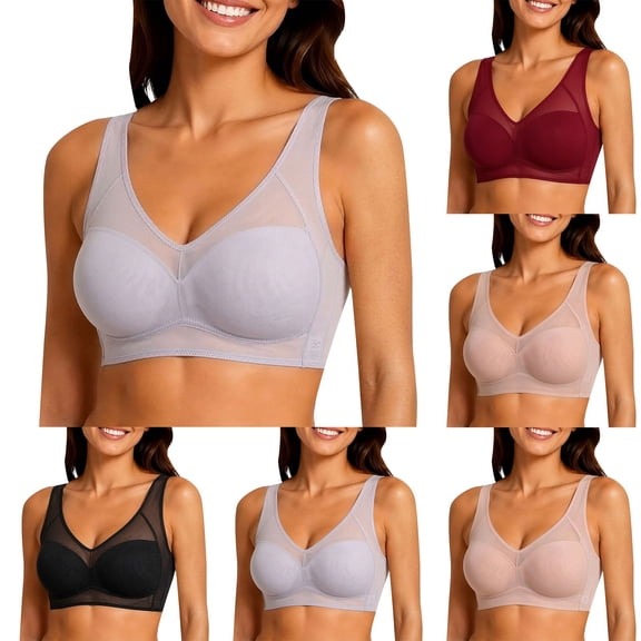 Breezora Women's Plus Size Breathable Mesh T Shirt Wireless Soft Comfort Support Bra for Daily Wear and Everyday Activities