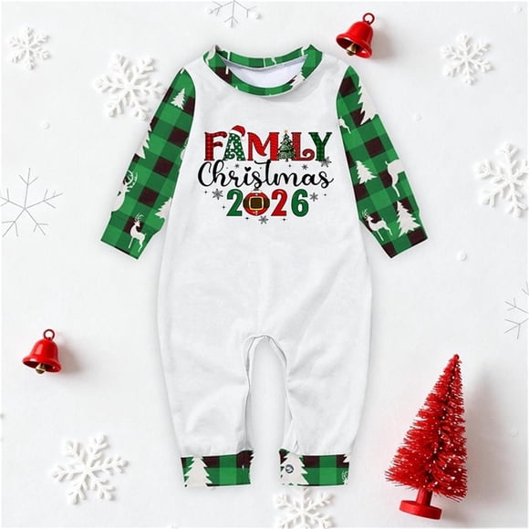 Pijamas familiares europeos con estampado navideño de moda, traje para padres e hijos, monos de poliéster para bebés.
