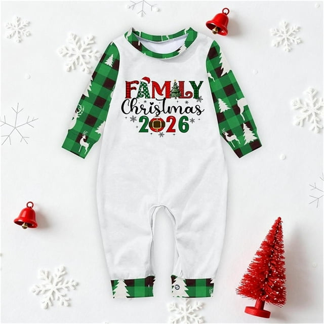 Pijamas familiares europeos con estampado navideño de moda, traje para padres e hijos, monos de poliéster para bebés.