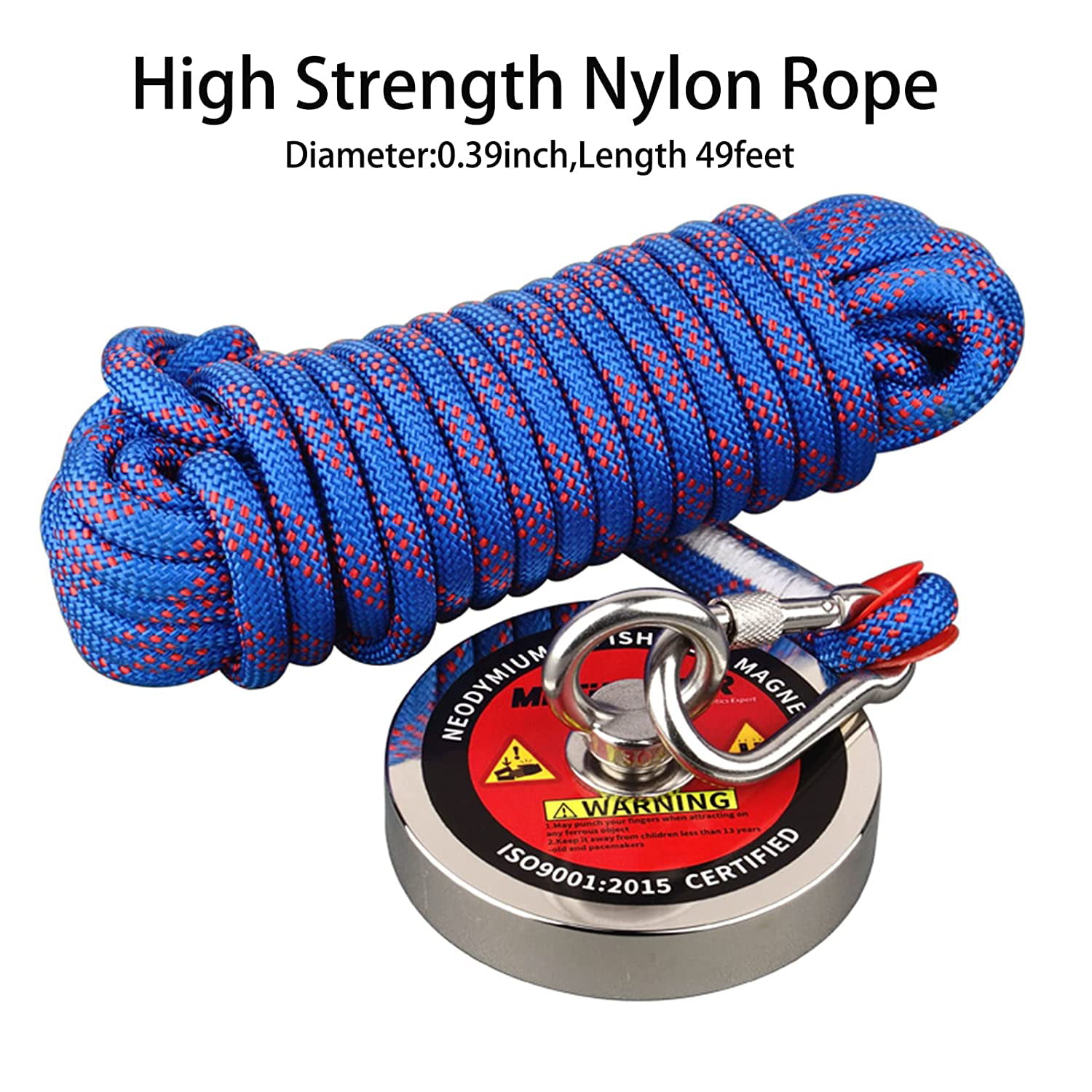 530lb Heavy-Duty Strong Neodymium Fishing Magnet with 65ft Nylon Rope and  Gloves