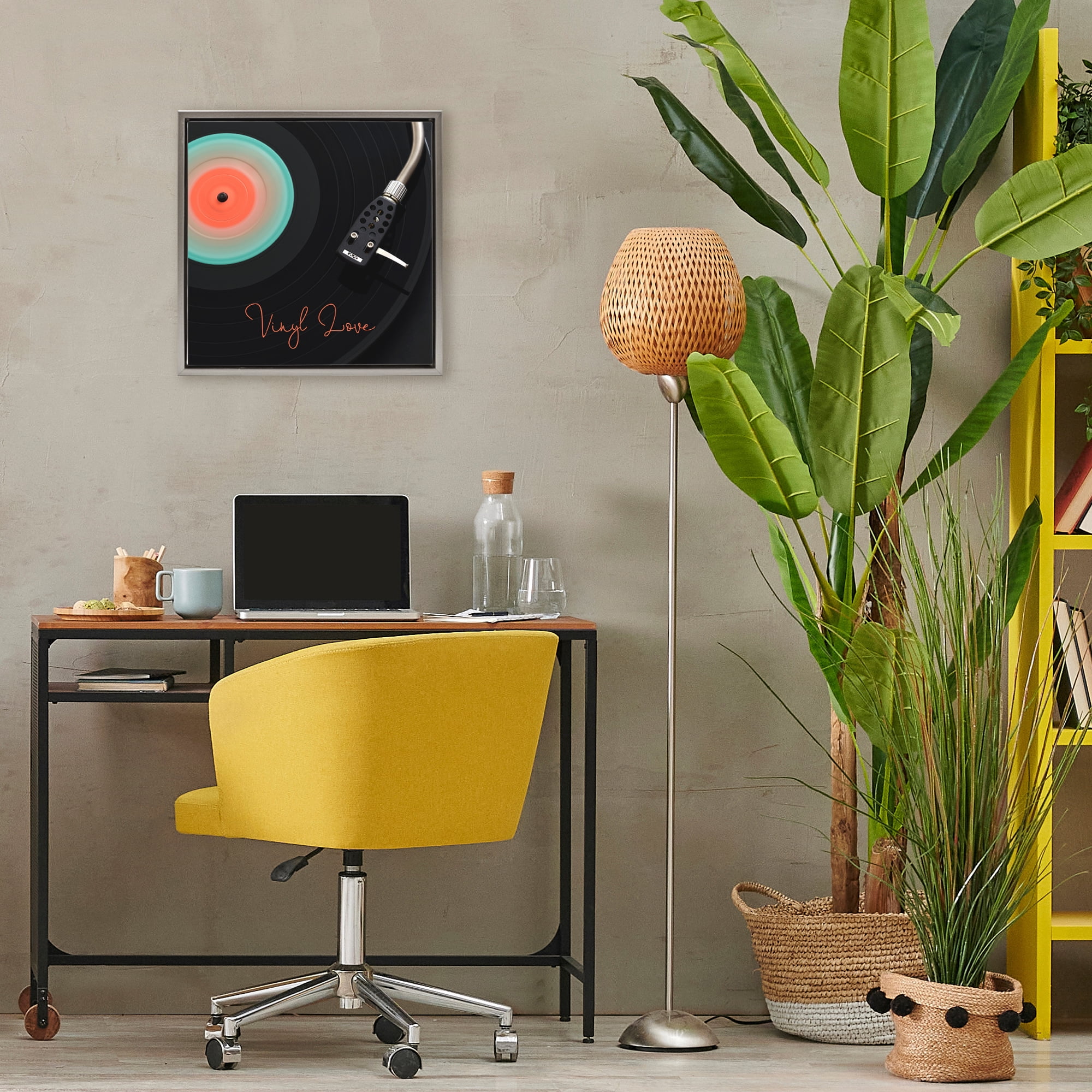 Stupell Industries Spinning Record Vinyl Love Gray Framed Floater Canvas Wall Art, design by Tom Quartermaine