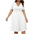 thumbnail image 2 of CHGBMOK Women's V-Neckline Stretchy Casual Midi Plus Size Bridesmaid Dress White, 2 of 6