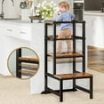 thumbnail image 5 of Toddler Kitchen Step Stool, Adjustable Height with Safety Rail, Steel & Wood Kitchen Stool for Kids, Toddler Helper Stool for Kitchen, Non-slip Toddler Tower Brown, 5 of 8