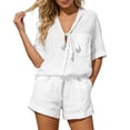 thumbnail image 3 of XFeng Linen Shorts Sets Women 5 Piece V Neck Breathable Loose Fit Outfits Summer Lounge Sets for Travel Beach Vacation,White,S, 3 of 5