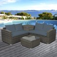 thumbnail image 1 of Outdoor Sectional Sofa Sets, 4 Piece Wicker Patio Furniture Set, Loveseat Sofa with Coffee Table & Storage Ottoman, Patio Conversation Sets for Backyard Lawn Poolside Garden, Gray Cushions, W9910, 1 of 11
