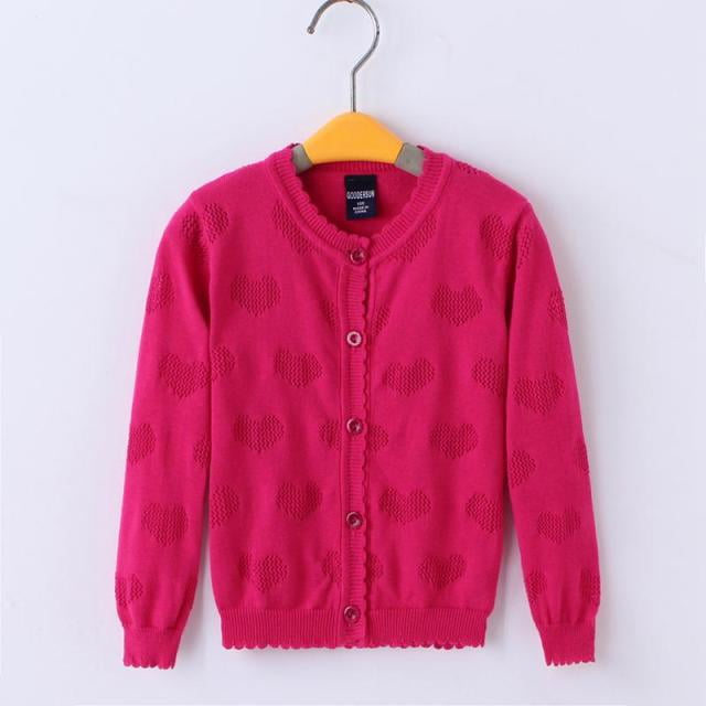 AAMILIFE Cardigan en Tricot en Coton pour Filles à Col Ras du Cou Boutonné