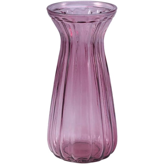 ABPETE Glass Flower Vase Clear Vase European Style Dried Flower Holder Vessel Striped Glass Bottle Planter for Wedding Party Event Table Centerpiece Purple