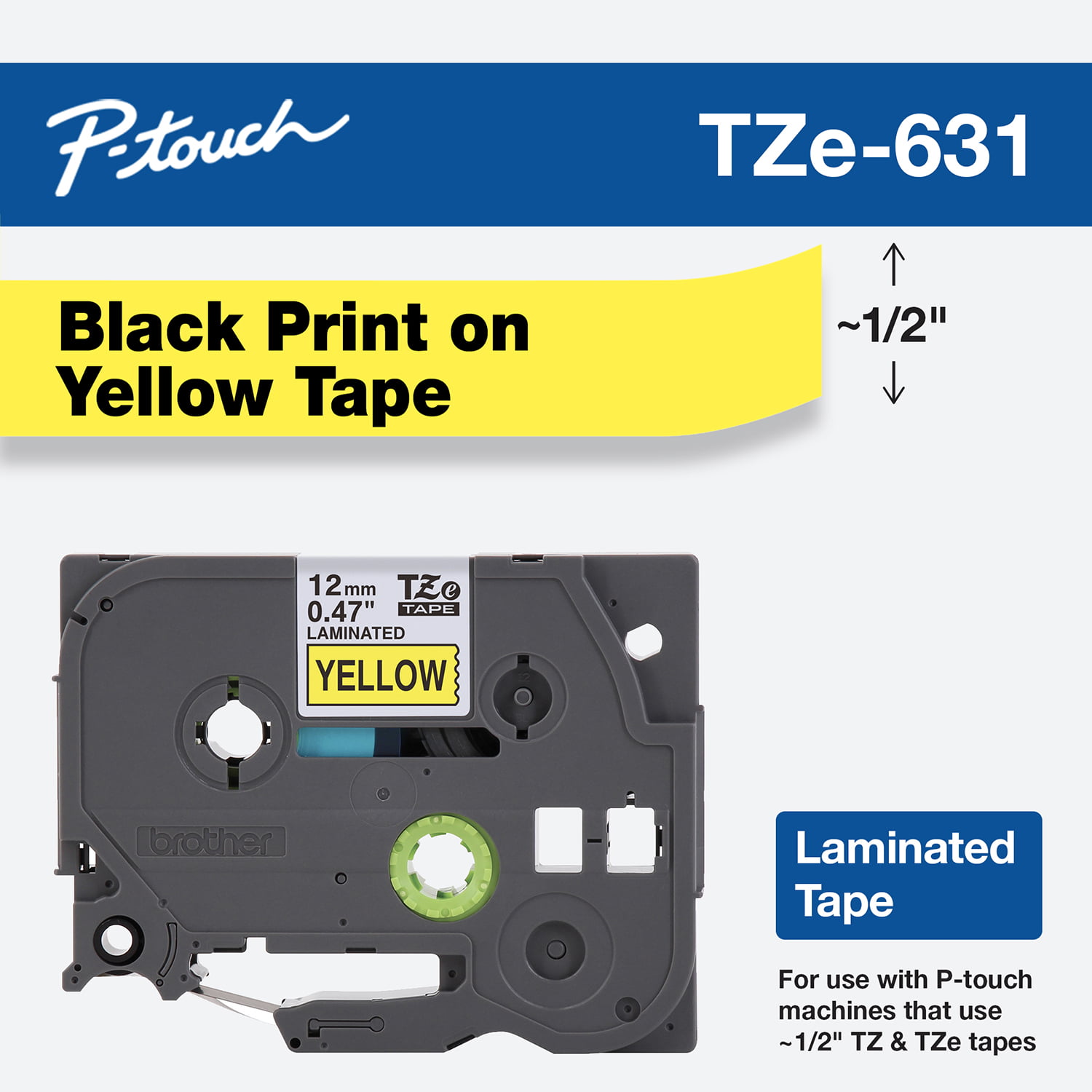 LOW PRICE Brother TZe-631 Laminated 12mm Tape Cassette Black on Yellow 