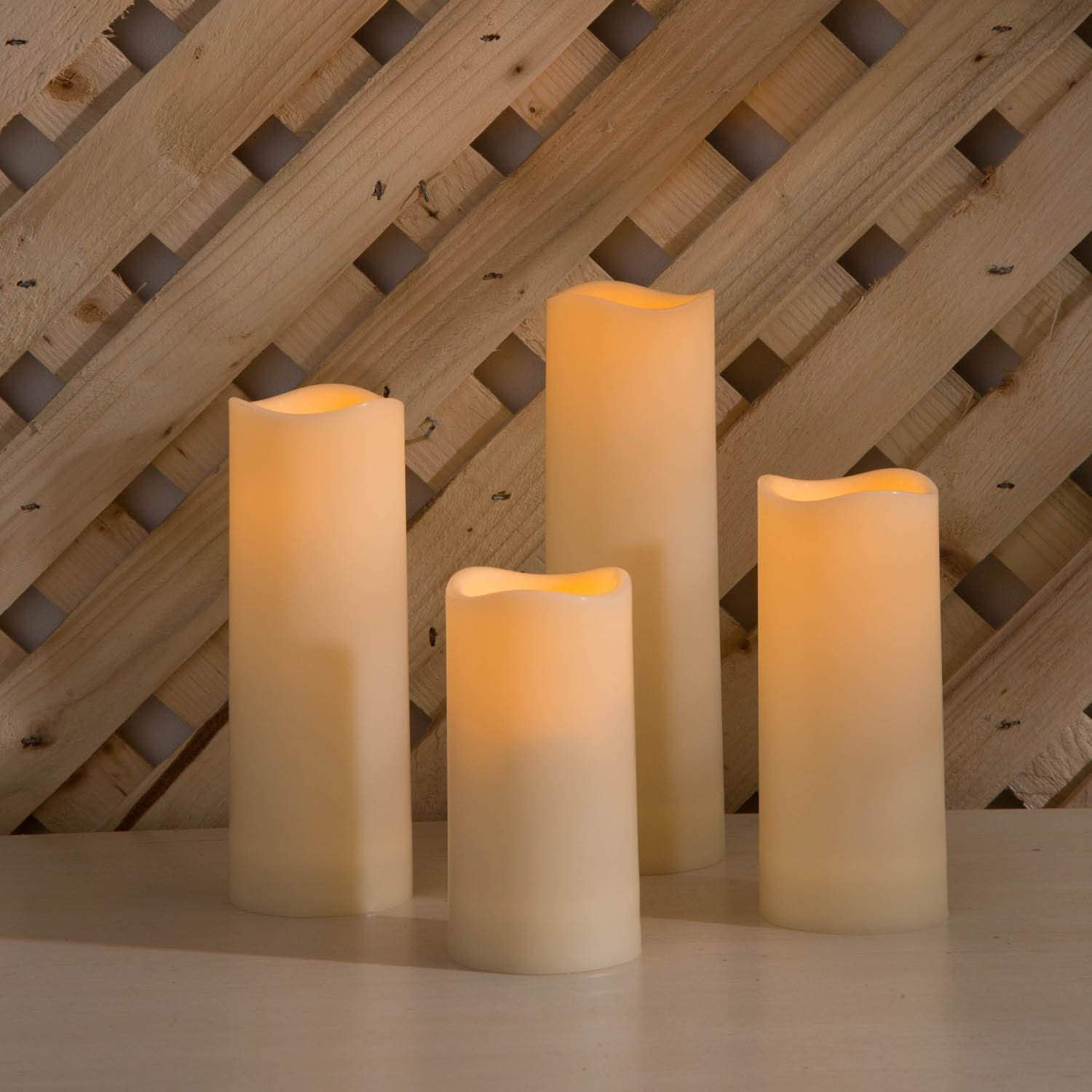Flameless LED Candles with 4/8Hours Timer Function Church/Votive/Hurricane Lamp/Lantern/Tealight Candles Indoor Outdoor Flickering Battery Operated Electronic Plastic Pillar Candle Ivory Color 4 