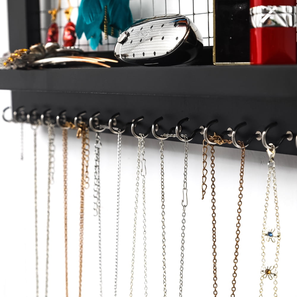 Wall Mounted Jewelry Organizer, Rustic Jewelry Holder for Necklaces, Earrings, Black