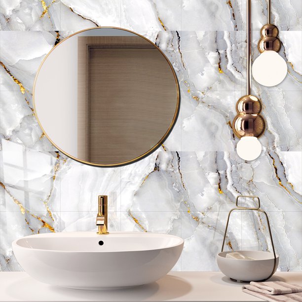 CUH 10pcs Waterproof Backsplash Tiles Peel And Stick Removable Bathroom