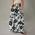 thumbnail image 4 of WTOBBY Women's Floral Print Flowy Maxi Skirt Bohemian Style Casual Summer Beach Long Skirt Elastic Waist Lightweight Tiered Pleated Skirt with Drawstring Waist,Gray S, 4 of 5